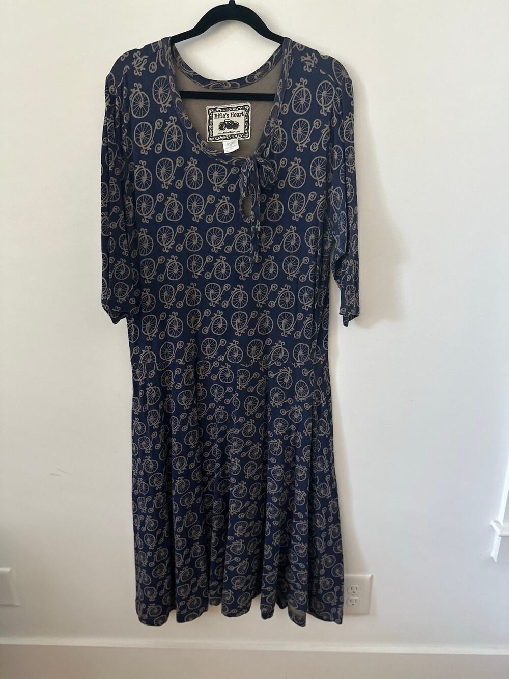 Effie's Heart Midi Dress Women's Size 1X Blue 3/4 Sleeves Scoop Neck Cotton